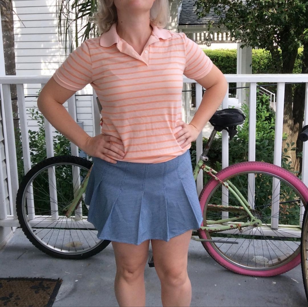 Vintage Blue And White Pleated Micro Mini Skirt